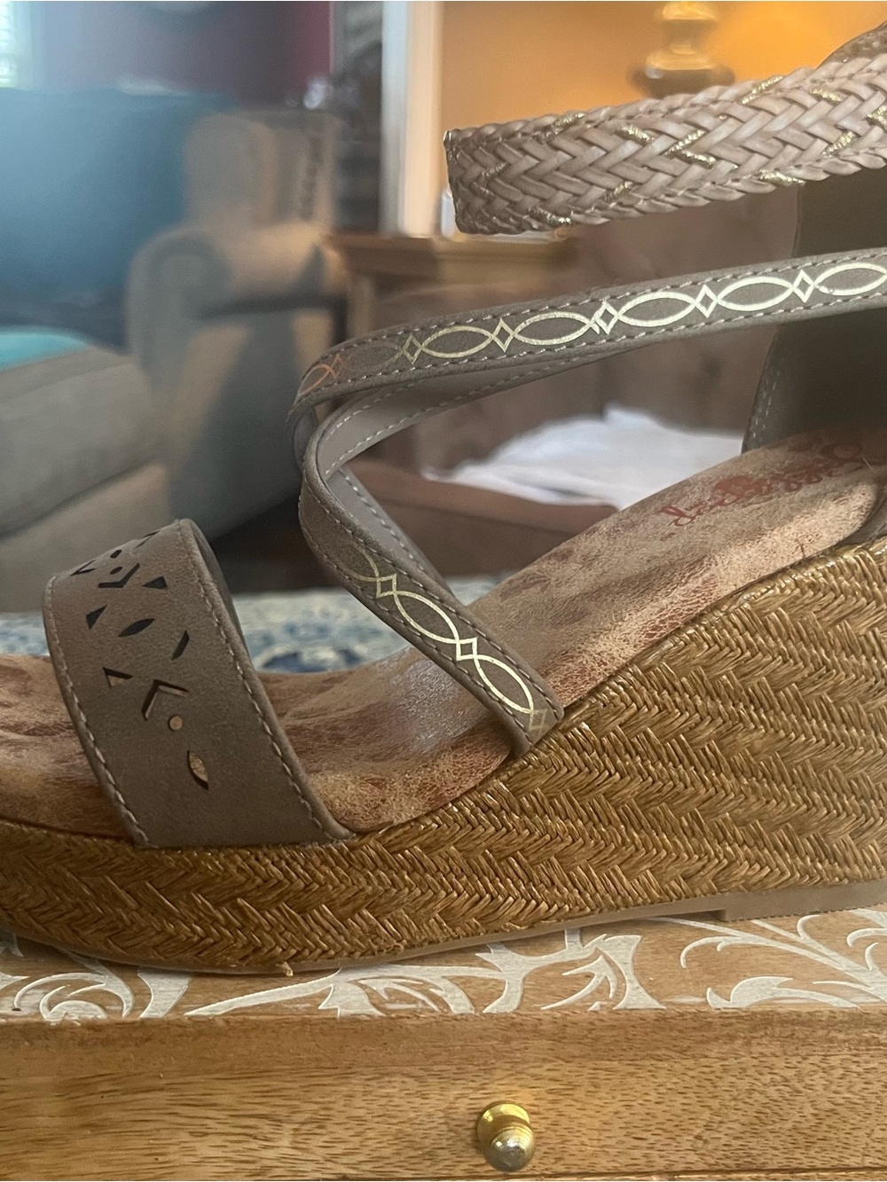 Jellypop Taupe Braided Memory Foam Ankle Strap Wedge Sandals Sz 6.5 - Picture 5 of 8